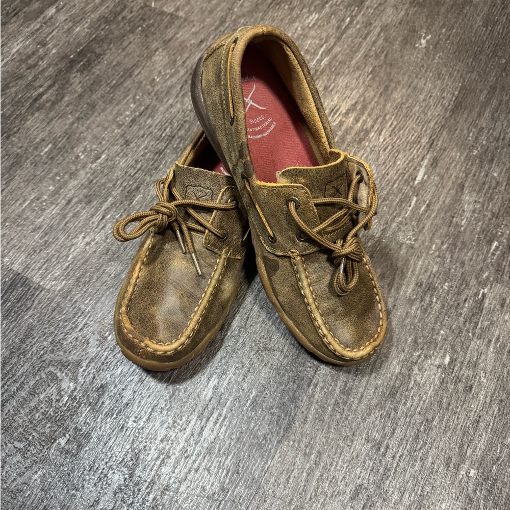 Twisted X Brown Leather Moccasins with Rawhide Laces